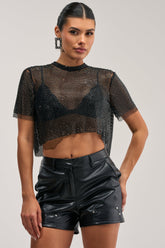 JUST A FEELING RHINESTONE TEE IN BLACK