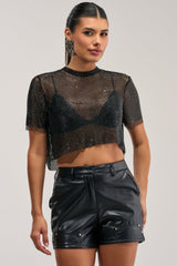 JUST A FEELING RHINESTONE TEE IN BLACK