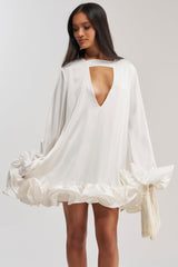 GIRLY GIRL SATIN MINI DRESS IN WHITE