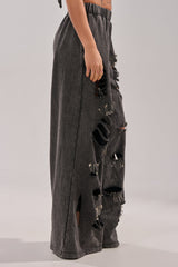 LEILA DISTRESSED WIDE LEG JOGGER