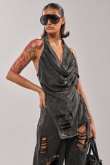 LEILA DISTRESSED COWL NECK TOP