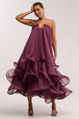 BUDDING ROMANCE ABSTRACT MAXI DRESS IN PURPLE