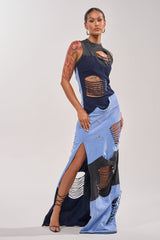 LAST MINUTE MASTERPIECE DISTRESSED MAXI DRESS