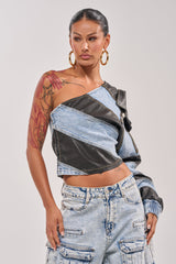 DISILLUSIONED DENIM PU TOP