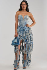 HERE FOR A GOOD TIME STRAPLESS DENIM DRESS