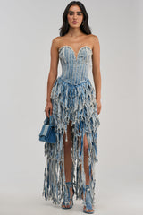 HERE FOR A GOOD TIME STRAPLESS DENIM DRESS