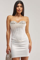 CRUSH HOUR EMBELLISHED SATIN MINI IN WHITE