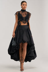 THE BIGGER THE BETTER HIGH LOW MAXI SKIRT IN BLACK
