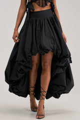 THE BIGGER THE BETTER HIGH LOW MAXI SKIRT IN BLACK