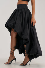 THE BIGGER THE BETTER HIGH LOW MAXI SKIRT IN BLACK