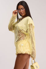 GIRLS ARE PLAYERS TOO LACE JERSEY TOP IN YELLOW