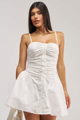 AUGUST HEAT POPLIN MINI DRESS IN WHITE