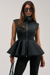 LOTTIE NEOPRENE PEPLUM VEST IN BLACK