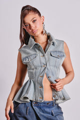 FORGET ABOUT YOU PEPLUM DENIM VEST