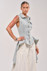 HIGH LOW DENIM VEST