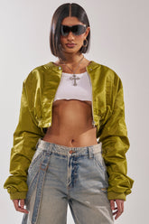 TAKE IT EASY CROPPED BOMBER IN GREEN