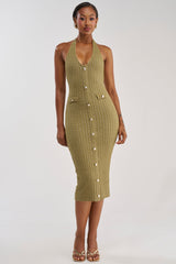 BUTTONED DOWN BADDIE MIDI DRESS IN OLIVE