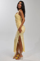 RISKY BUSINESS POPLIN MIDI DRESS IN YELLOW