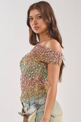 BLINGING OUT RHINESTONE TOP