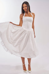 SUNDAY AFTERNOON POPLIN MIDI DRESS IN WHITE