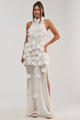 PARTY FAVOR RUFFLE MAXI DRESS IN WHITE