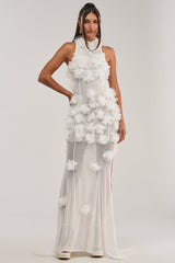 PARTY FAVOR RUFFLE MAXI DRESS IN WHITE