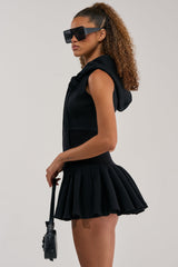REBEL WITH A CAUSE HOODED MINI DRESS IN BLACK