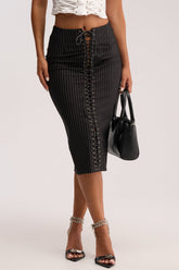 LIVI STRETCHY PINSTRIPE MIDI SKIRT