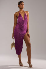 SOFIA FRINGE HIGH SLIT MIDI DRESS IN PURPLE