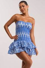 SUMMER OF LOVE SMOCKED EYELET STRAPLESS MINI DRESS
