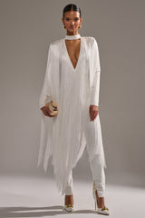 BELLE BANDAGE JUMPSUIT WITH FRINGE IN WHITE