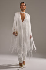 BELLE BANDAGE JUMPSUIT WITH FRINGE IN WHITE