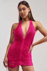 DID SOMEONE SAY FIERCE FRINGE MINI DRESS IN FUCHSIA