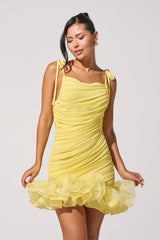 PRINCESS PEPLUM MINI DRESS IN YELLOW