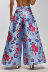 BUY MYSELF FLOWERS BROCADE TROUSER IN BLUE