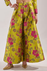 BUY MYSELF FLOWERS BROCADE TROUSER IN LIME