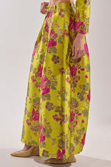 BUY MYSELF FLOWERS BROCADE TROUSER IN LIME