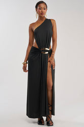 HEARTBREAKER ONE SHOULDER MAXI DRESS IN BLACK