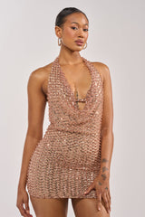 CHAMPAGNE RIOT RHINESTONE MINI DRESS