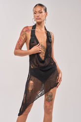 MAKE A MESS KNIT MINI DRESS IN BLACK
