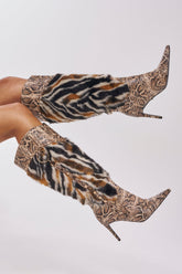 AZALEA WANG ALISETTE SNAKE MULTI FUR STILETTO BOOT