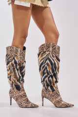 AZALEA WANG ALISETTE SNAKE MULTI FUR STILETTO BOOT