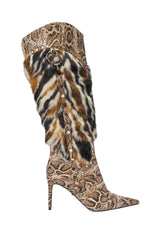 AZALEA WANG ALISETTE SNAKE MULTI FUR STILETTO BOOT