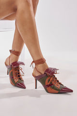 AZALEA WANG AMBRE OLIVE COLORBLOCK MULTI MULE LACE UP STILETTO PUMP