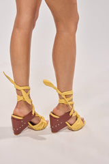 AZALEA WANG ARUBA YELLOW BLOCK HEEL TIE UP SANDAL