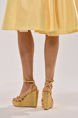 AZALEA WANG AVENY GOLD STRAP ROUND TOE WEDGE SANDAL