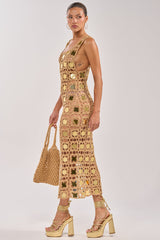 HOT GIRL AGENDA SEQUIN CROCHET MIDI DRESS