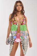 SHAKE IT GIRL CROCHET SEQUIN TOP