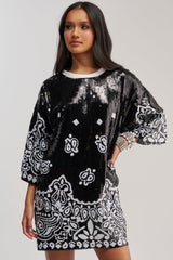 BOUJEE BANDANA SEQUIN MINI DRESS IN BLACK