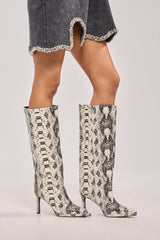 AZALEA WANG BARELY WHITE SNAKE STILETTO BOOT